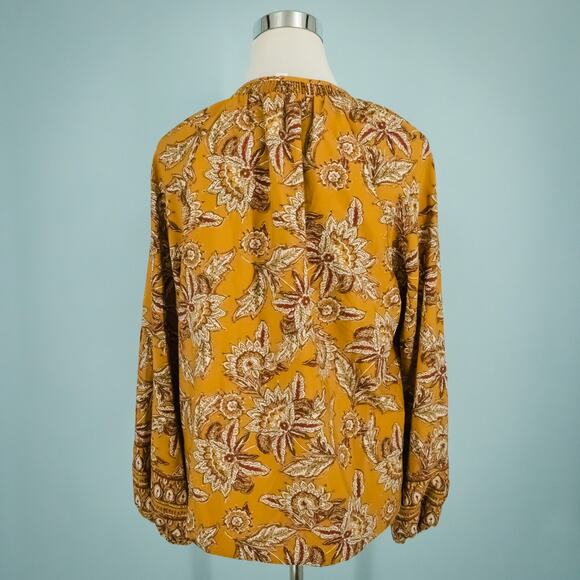 Evereve Size Large L Marigold Yellow Britta Border Floral Print Tie V Neck Top - Picture 3 of 7